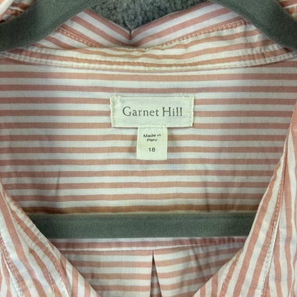 Garnet Hill Shirt Sz 18 Organic Pima Beachy Pink Striped Button Up Long Sleeve - Picture 5 of 12